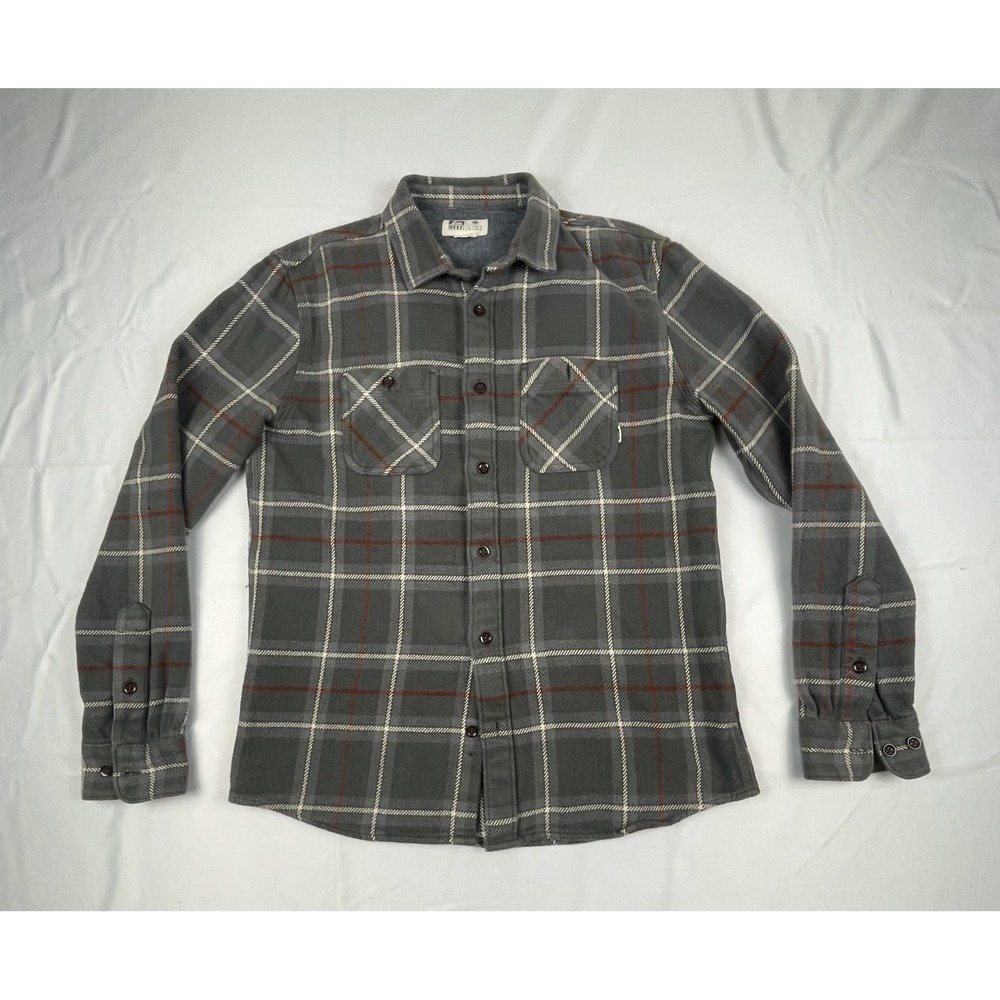 REEF MENS MEDIUM HEAVYWEIGHT FLANNEL SHIRT GREY PLAID 100% COTTON OUTDOOR